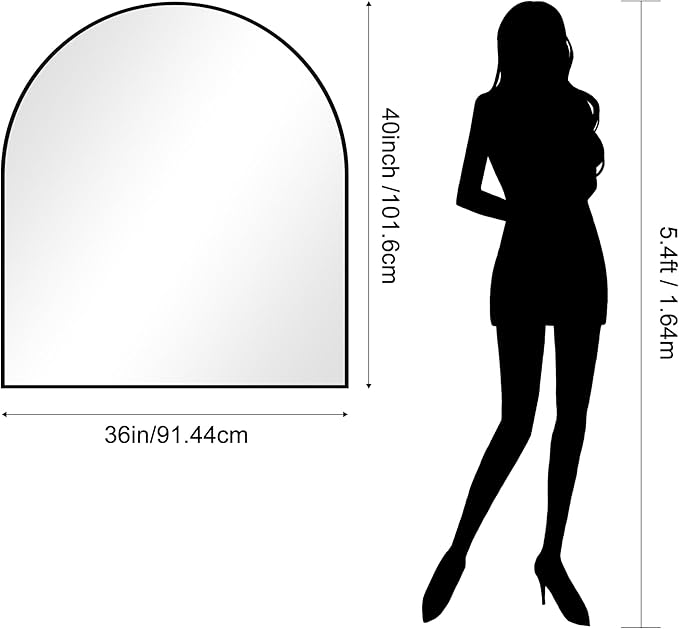 CIRCUMI Arched Wall Mirror, 36"x40" Black Arched Mirror with Tempered Glass, Metal Frame, Large Size for Bathroom, Living Room,Entryway,Over Sink, Arch Mirror for Decor,Shatterproof&Crystal-Clear