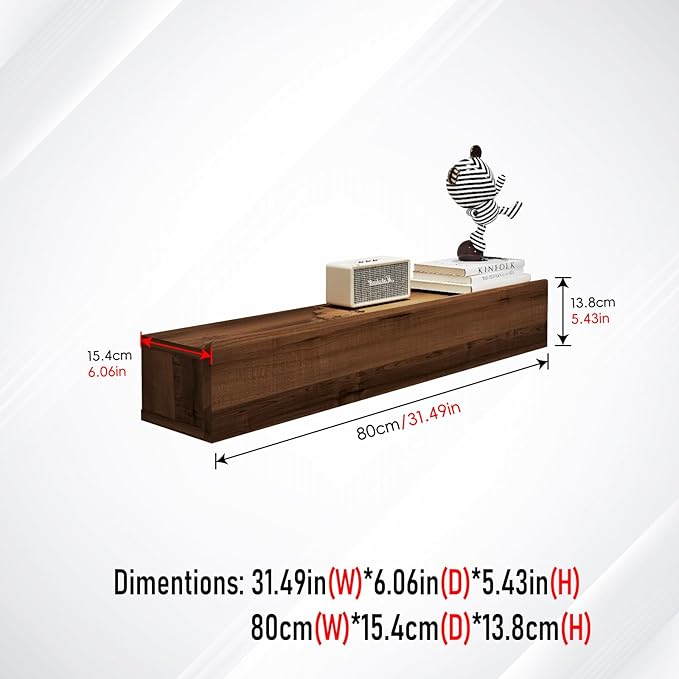 Floating Solid Wood Console Table, 32'' Wall Mounted Narrow Entryway Table with Storage Shelf, Modern Couch Shelves Small Entry Way Tables for Entryway, Front Hall, Hallway (Walnut, 31.5IN)