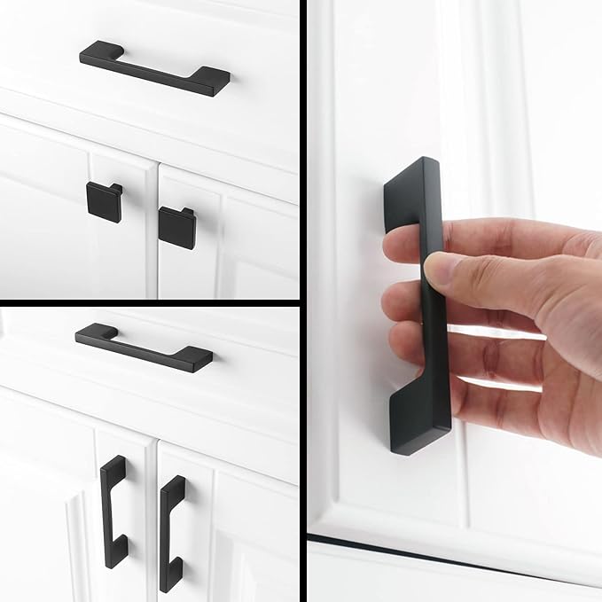 KOOFIZO Wide Foot Cabinet Bar Pulls - Black Furniture Handles, 3 Inch/76mm Screw Spacing, 10-Pack for Kitchen Cupboard Door, Bedroom Dresser Drawer, Bathroom Wardrobe Hardware