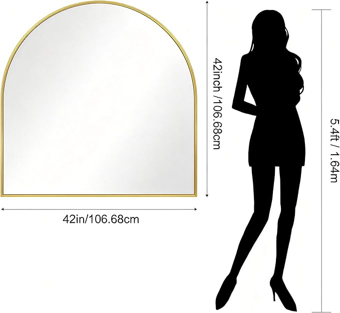 CIRCUMI Arched Wall Mirror, 42"x42" Gold Arched Mirror with Tempered Glass, Metal Frame, Large Size for Entryway Table, Mantel,Living Room,Over Sink,Arch Mirror for Decor,Shatterproof&Crystal-Clear