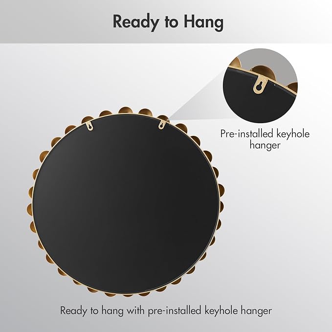 Madison Park 36 inch Gold Round Mirror, Round Mirrors for Wall Decor, Metal Frame Circle Mirrors for Bathroom, Living Room, Circle Wall Metal Art Mirror