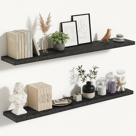 Vivelove 48 Inches Floating Shelves Wall Mounted, 10" Deep Wall Shelves for Bedroom, Bathroom, Living Room, Kitchen, Office, Home Decor, Modern Shelf, Set of 2, Black, 48x10.2x1.5