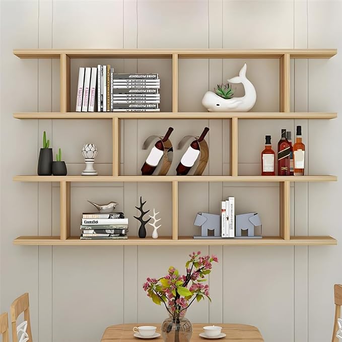 Wall Mounted Floating Shelves Modern Bookcase Storage Shelf Open Hanging Wall Shelves Bookshelf for Home Deco LivingRoom Bedroom Study Office -Wood 55" L x 8" W x 38" H