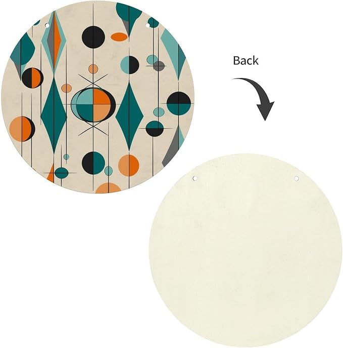 FekiLoot Mid Century Geometric Wooden Wall Art Decor Round Wood Painting Wall Prints Decorative Wall Sign Artworkwith with Pre-Drilled Holes Circular Hanging Picture Hanging Wall Decor