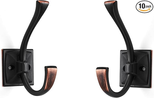 Large Wall Hooks 10 Pack Oil Rubbed Bronze Coat Hooks Hardware Towel Hooks for Hanging Coats 4.35 Inch Double Robe Hooks Wall Mounted with Screws for Key, Towel, Bags, Cup, Hat