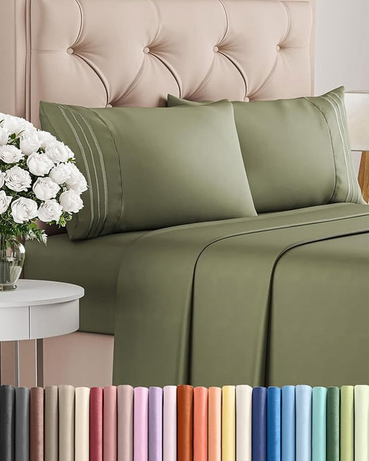 Cal King Size 4 Piece Sheet Set - Comfy Breathable & Cooling Sheets - Hotel Luxury Bed Sheets for Women & Men - Deep Pockets, Easy-Fit, Soft & Wrinkle Free Sheets - Sage Green Oeko-Tex Bed Sheet Set