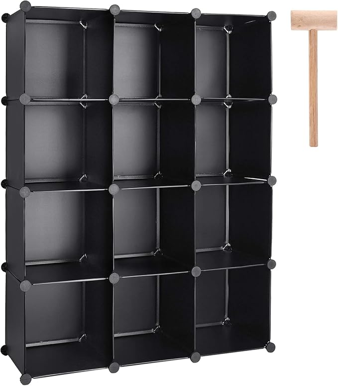 Cube Storage Organizer, DIY Plastic Closet Cabinet Modular Bookcase, Storage Shelves for Bedroom Living Room, Office（12-Cube，Plastic）