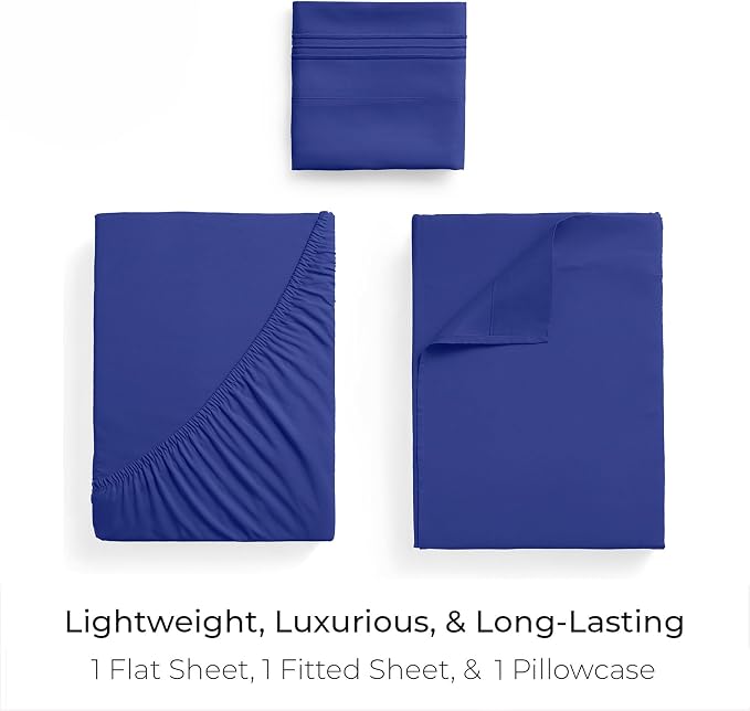 Mellanni Twin XL Sheets Set - 3 PC Iconic Collection Bedding - Hotel Luxury, Extra Soft, Cooling Bed Sheets - Wrinkle, Fade, Stain Resistant (Twin Extra Long, Royal Blue)