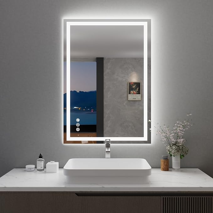 WTTY 40"x28" LED Bathroom Mirror with Lights, Backlit and Front Lighted Bathroom Vanity Mirrors for Wall, Anti-Fog, Dimmable Wall Mirrors for Bathroom, Memory, Tempered Glass, Double LED Vanity Mirror