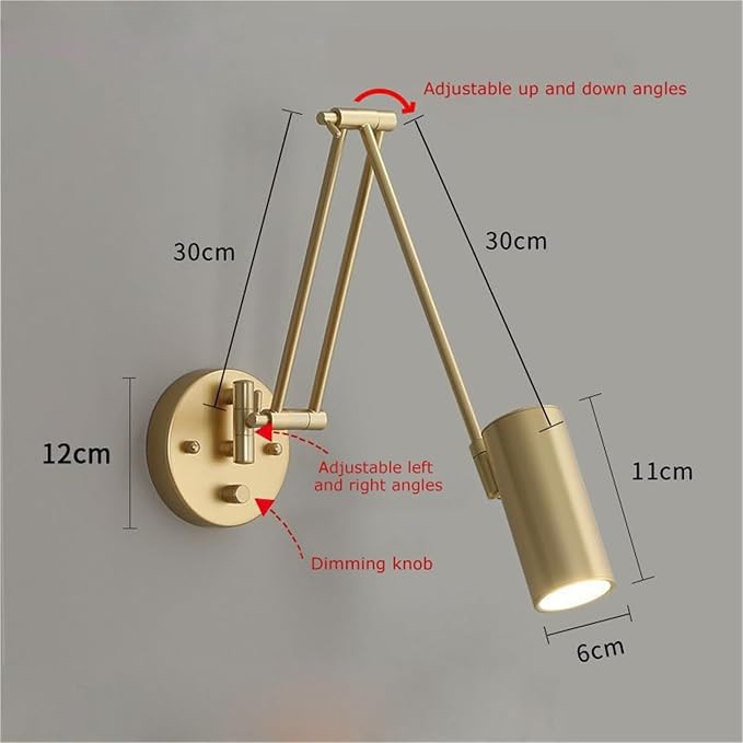 Dimmable Swing Arm Wall Sconce Retro Modern Iron Lamp with Rotatable Folding Long Reading for Indoor Bedroom Study Office