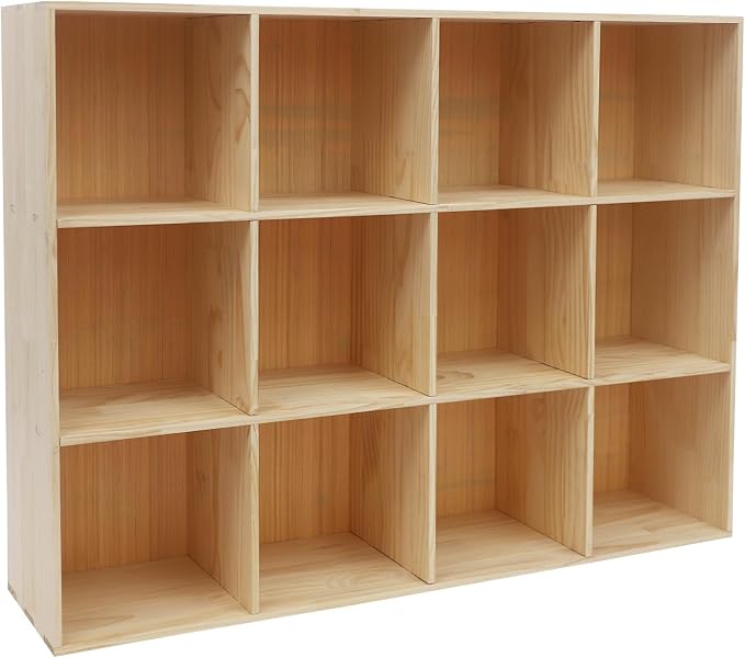 12-Cube Storage Organizer Solid Wood Cube Shelf with Deep Compartments, 220 lbs Capacity Wooden Cubby Bookcase for Living Room, Office, Dorm (12 Cube)