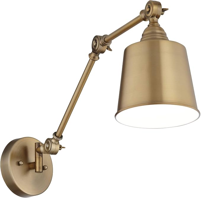 360 Lighting Mendes Modern Swing Arm Adjustable Wall Mounted Lamp Antique Brass Gold Metal Hardwired Down Light Fixture for Bedroom Bedside House Reading Living Room Home Hallway Dining