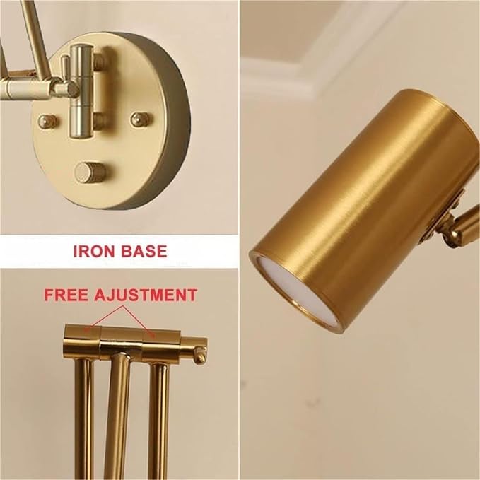 Dimmable Swing Arm Wall Sconce Retro Modern Iron Lamp with Rotatable Folding Long Reading for Indoor Bedroom Study Office