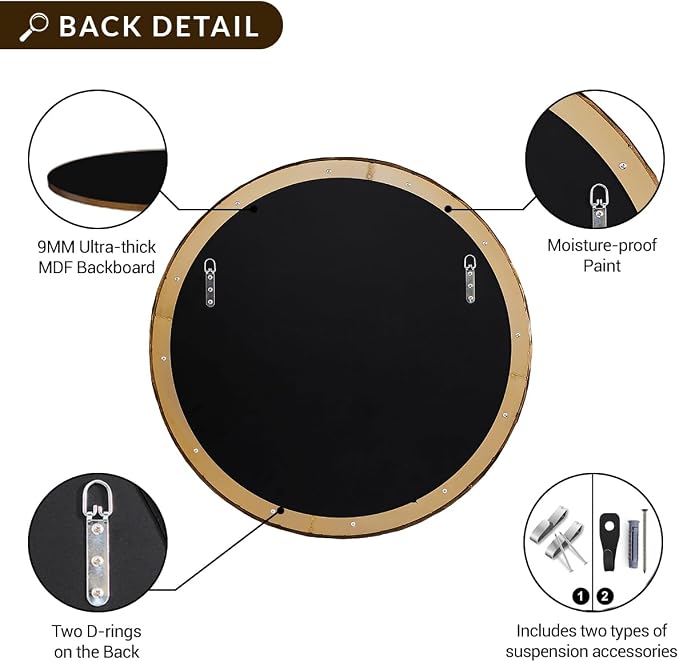ANDY STAR 30 Inch Hand-Forged Round Gold Mirrors, Hammered Round Bathroom Mirror for Over Sink, Brass Vanity Circle Mirror for Antique, Vintage, Farmhouse, Rustic, Solid Steel Metal Frame