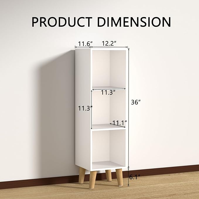 3 Cube Storage Organizer with Legs, 3 Tier Cube Low Bookcase Freestanding Storage Display Organizer for Home Office, Three-Cubes Open Shelf Short Bookshelf (White, 3 Cube)