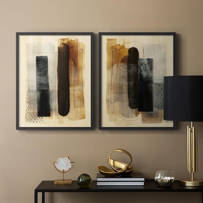 Renditions Gallery Set of 2 Peel & Stick Framed Prints, Pattern Abstract Wall Art, Burnt Toast Pattern Wall Decor, Re-Stickable - Ready to Hang - 22"x28" - Black Frame LT588