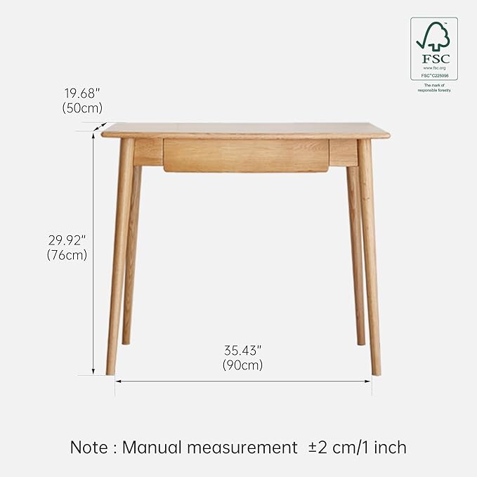 100% Solid Oak Wooden Desk Home Office Desk Mid Century Modern Writing Computer Desk with Drawer for Home Office 35"
