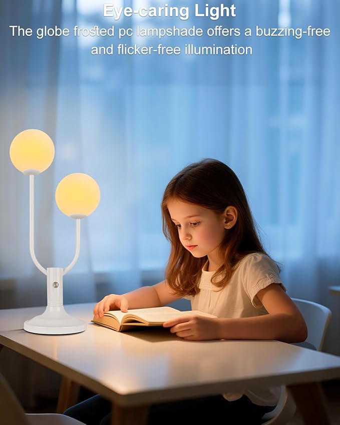 Lightdot Globe Table Lamp for Bedroom Mid Century Modern White Small Desk Lamp Dimmable 3000K Warmwhite Nightstands Lamp Bedside Table Lamp for Living Room Home Office(G9 Bulbs Included)
