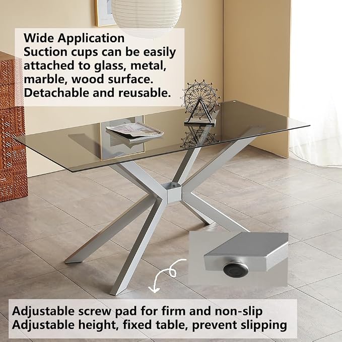 Modern Table Base 29" Metal Dining Table Legs with Suction Cups, Desk Base for Marble,Glass,Wood Top, Furniture Legs for Coffee Table,Home,Kitchen, Office (Silver)