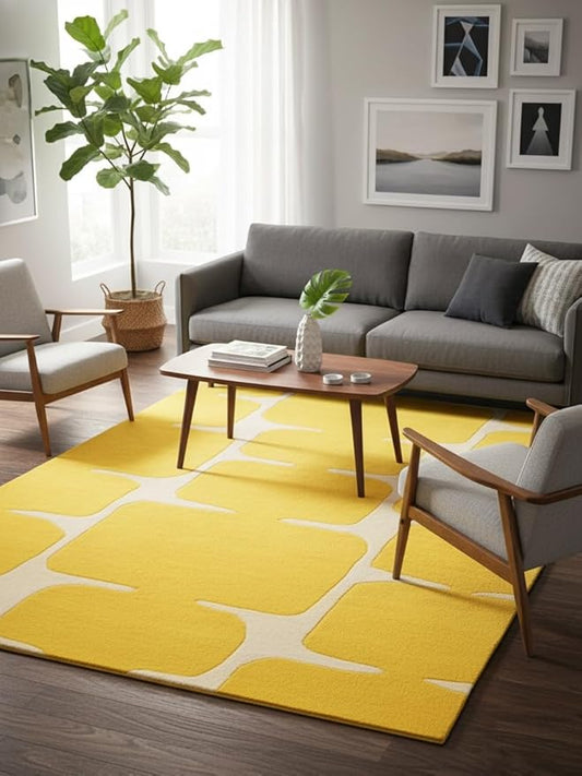 Restoration and Renovation Modern Wool Area Rug - Contemporary Abstract Geometric Design, Thick & Soft Hand-Tufted Carpet - Ideal for Indoor Decor in Living Room, Bedroom (Honey, 2.6' x 8')