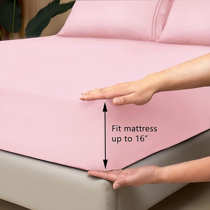Mejoroom California King Size Sheet Set - Soft Microfiber Bed Sheets,Deep Pocket Fitted Sheet, Breathable, Wrinkle & Fade Resistant - 4 Piece (California King, Blush Pink)