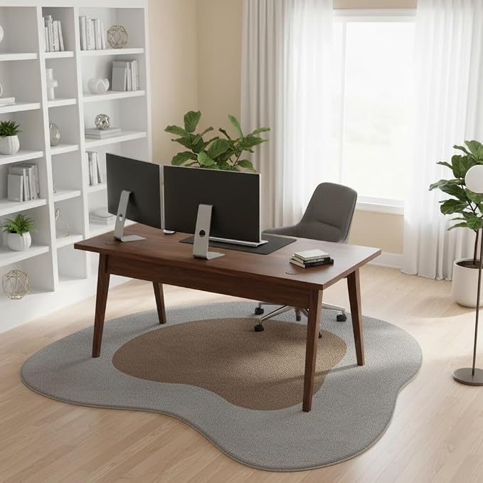 Gray Brown Odd Shaped Rugs 2ft Minimalist Abstract Shaped Rug for Playroom Livingroom Conference Room Non Slip Washable Asymmetrical Rug Stylish Home Office Guestroom Foldable Lightweight Carpet Mat