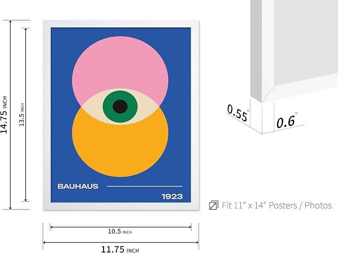 Poster Master Bauhaus Poster - Eye Print - Layered Circles ART - Graphic Design - Geometric Style - Chic Boho ART - Mid Century Modern - Living Room or Bedroom Decor - 11x14 White Framed