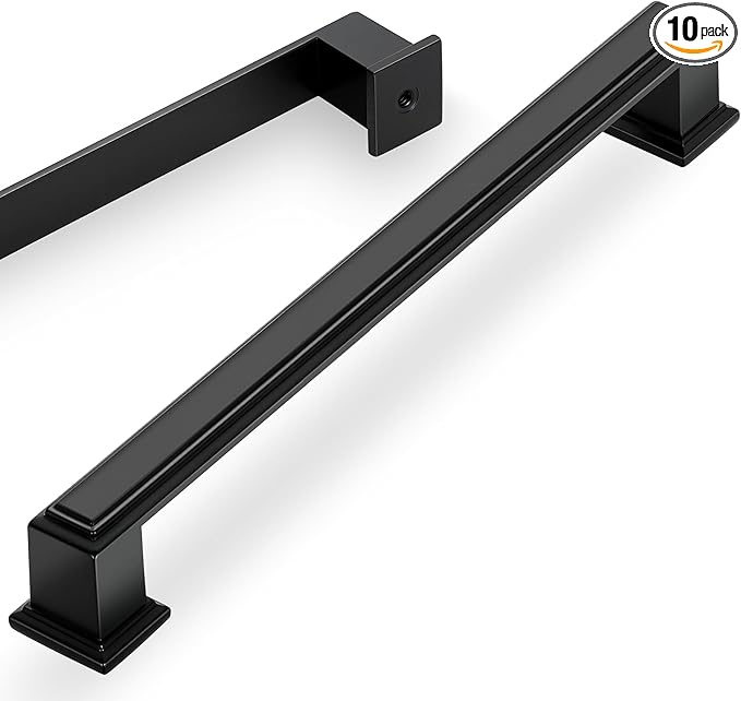 Lardmon 10 Pack 7.5 Inch(192mm) Hole Center Matte Black Modern Cabinet Pulls Kitchen Cabinet Handles Kitchen Cabinet Hardware Timeless Drawer Pulls for Dresser Cupboard Wardrobe, M-Black(7.5x10)