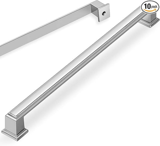 Lardmon 10 Pack 12.6 Inch(320mm) Hole Center Polished Chrome Modern Cabinet Pulls Kitchen Cabinet Handles Kitchen Cabinet Hardware Timeless Drawer Pulls for Dresser Cupboard Wardrobe, Chrome(12.6x10)