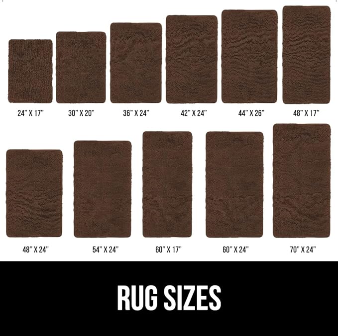 GORILLA GRIP Bath Rug Mat 48x17, Thick Soft Absorbent Chenille, Quick Dry Microfiber Mats, Rubber Backing Washable Shower Floor Rugs, Bathmat Runner, US Designed Bathroom Home Decor Accessories Brown