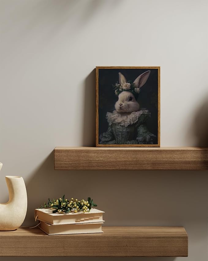 InSimSea Vintage Framed Canvas Wall Art, Easter Bunny Home Decor, Bedroom Living Room Study Bunny Art Print 8x10in