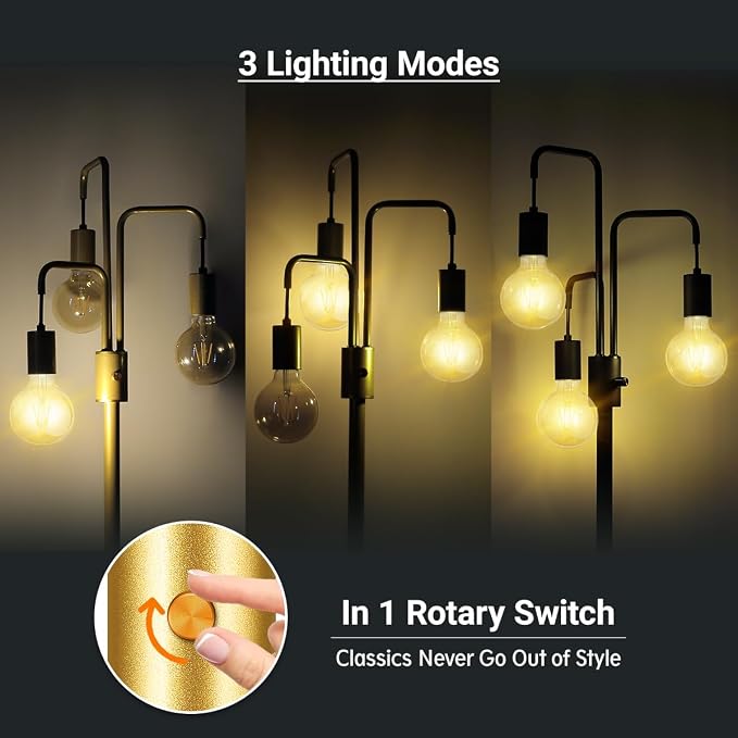 BoostArea Industrial Floor Lamp for Living Room,Gold Modern Standing Lamp Stand Up Lamp with 3 Light, Bulbs Not Included,Simple Design Floor Lamp for Bedroom, Living Room, Office, Kids Room, Reading