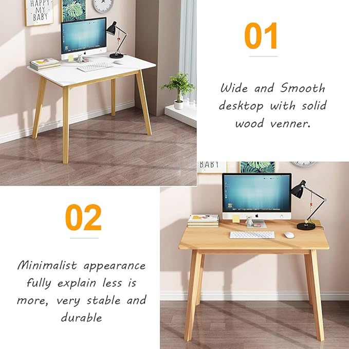 IOTXY Simple Wooden Writing Desk - Modern Minimalist Style PC Laptop Computer Workbench with Solid Wood Legs, 47" W Home Office Work Table for TV Stand Music Video Live Broadcast Workstation, Walnut