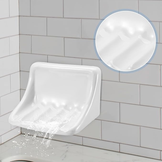 SiliFine 6.75 x 4.7 Inches Milky Vintage Ceramic Soap Dish Retro Ceramic Holder Porcelain Soap Tray for Home Bathtub Bathroom Shower Accessories Easy to Clean