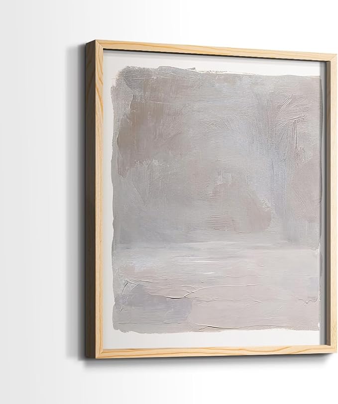 Renditions Gallery Set of 2 Peel & Stick Framed Prints, Watercolor Abstract Wall Art, Neutral Tones Textured Brushstrokes Wall Decor, Re-Stickable - Ready to Hang - 11"x14" - NATURAL WOOD Frame LT588