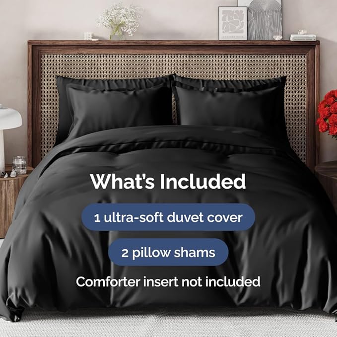 Duvet Cover Oversized Queen Size - Extra Soft Oversized Queen Size Duvet Cover - Breathable, Easy Care and Fade Free with Zipper Closures & Ties - 98” x 98” Inches - (Black) Comforter Not Included