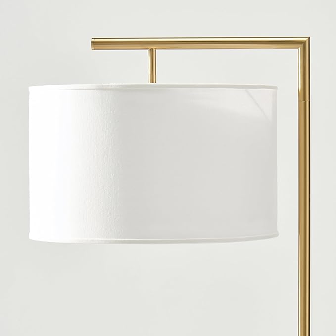 Brightech Montage Modern Floor Lamp - LED Standing Lamp with White Shade and Adjustable Color for Living Rooms & Offices - Tall Corner Bedroom Reading Light for Contemporary Home Decor - Antique Brass