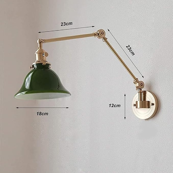 l Light Retro Style l nces Antique Brass Adjustable l Lamp Swing Arm l Light with Switch and Plug in Cord, Glass Shade E27 Reading Lamp for Indoor Bedside Bedroom ng Room (Color : W