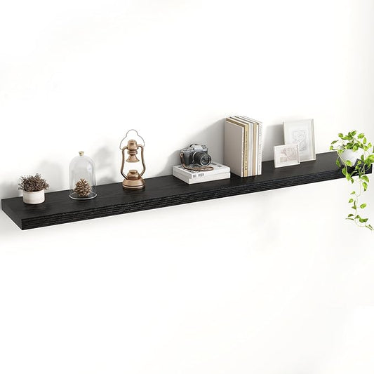 55 Inch Floating Shelves, 8 Inch Deep Floating Shelves for Wall, Hanging Shelf with Invisible Brackets, Deep Shelves for Bathroom, Bedroom, Living Room, Black, Set of 1