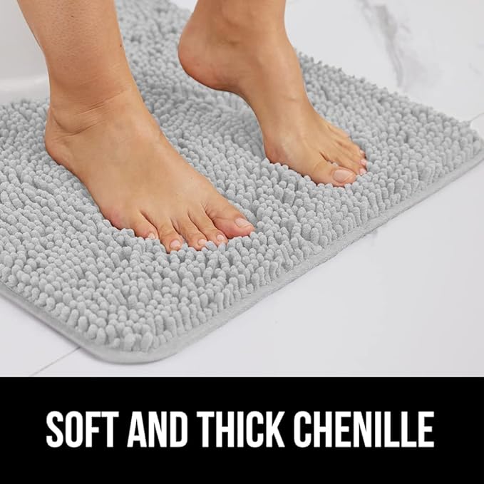 GORILLA GRIP Bath Rug Mat 36x24, Soft Absorbent Chenille, Quick Dry Microfiber Mats, Rubber Backing Washable Shower Floor Rugs, Bathmat Runner, US Designed Bathroom Home Decor Accessories Light Gray