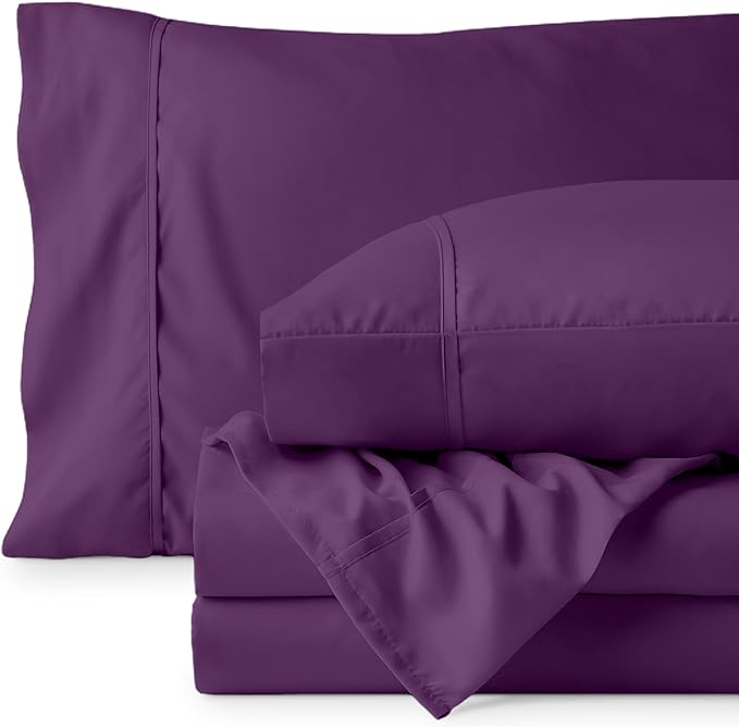 Bare Home Queen Sheet Set - 1800 Ultra-Soft Microfiber Queen Bed Sheets - Double Brushed - Deep Pockets - Easy Fit - 4 Piece Set - Bedding Sheets & Pillowcases (Queen, Plum)