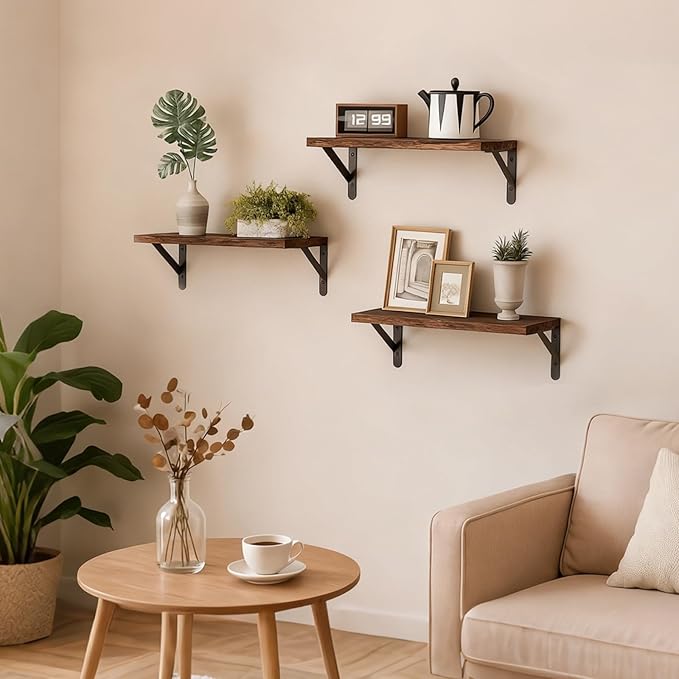 Fixwal Wall Shelves Floating Shelves for Wall Bedroom Bathroom Living Room Kitchen Storage and Decor(Brown, Set of 3, 16.5 Inch)