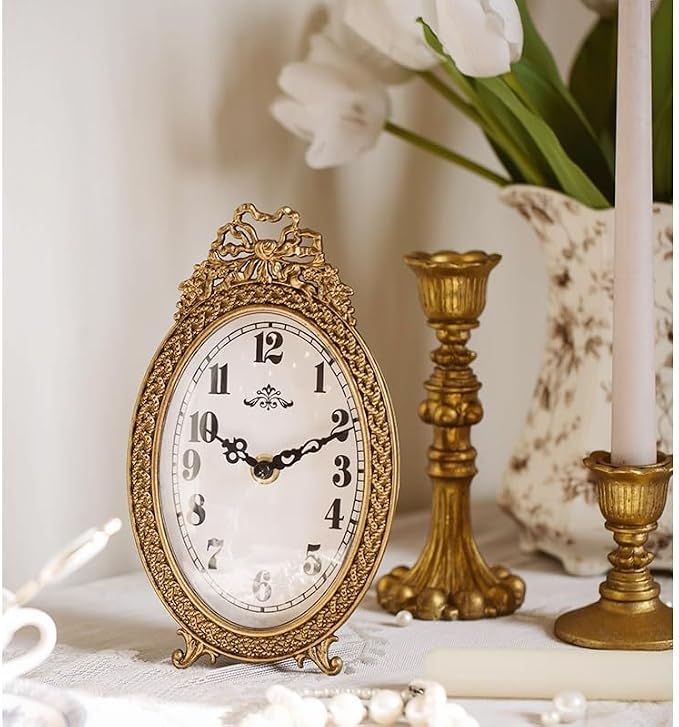 Mantel Clock French Retro Table Clock Ornaments Bedroom Desktop Decoration Living Room Decorative