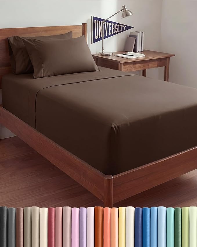 Extra Deep Twin XL Sheet Set - 4 Piece College Dorm Bed Sheets Set with Extra Deep Pockets - Ultra-Soft, Comfy & Breathable Bedding for Women, Men, Kids & Teens - Wrinkle Free & Fade Resistant - Brown