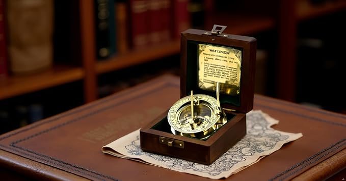 SARA NAUTICAL Antique Brass Sundial Compass, Sundial Clock in Box Gift Sun Clock Ship Replica Watch,Ship Decorations