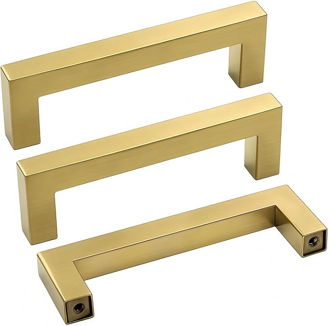Goldenwarm Brushed Brass Cabinet Pull Knobs Kitchen Hardware - LSJ12GD90 Modern Gold Drawer Knobs 3-1/2 Inch Hole Centers Square Bathroom Cabinet Pulls Dresser Handles 1 Pack