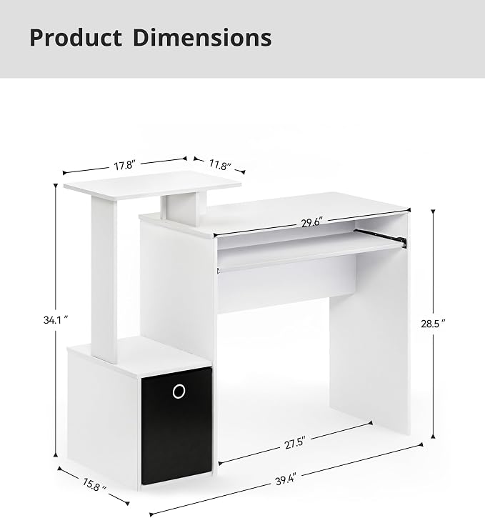 White Computer Desk with Drawers, Small Writing Desk with Storage Shelves for Home Office Bedroom Study Living Room