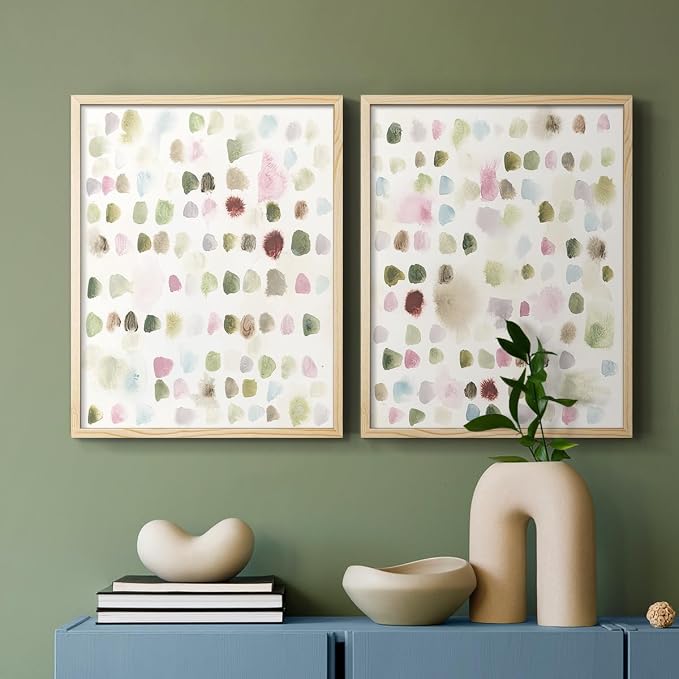 Renditions Gallery Set of 2 Peel & Stick Framed Prints, Hand Drawn Abstract Wall Art, Watercolor Seamless Pattern Wall Decor, Re-Stickable - Ready to Hang - 16"x20" - NATURAL WOOD Frame LT588