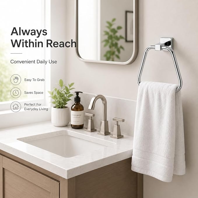 Chrome Towel Ring for Bathroom 2 Pack, Kitchen Bath Towel Holder Hangers Wall Mount Heavy Duty Stainless Steel