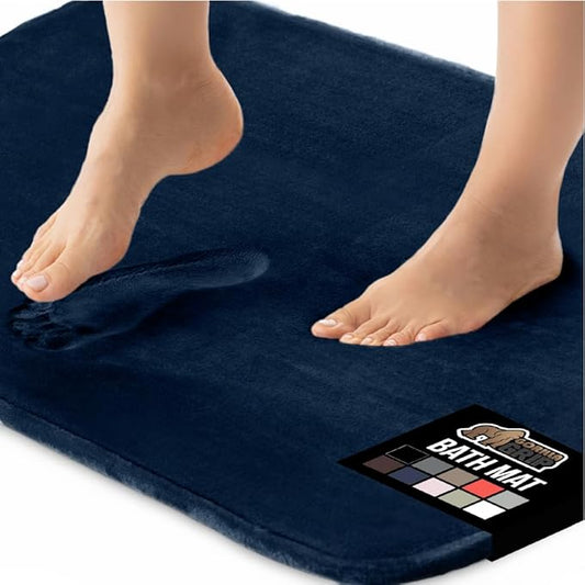 GORILLA GRIP Memory Foam Bath Rugs, Soft Absorbent Velvet Bathroom Mats, Durable Dots on Underside, Machine Washable Bathmat, Carpet Rug Room Decor for Shower Floor, 24x17 Mat, Navy Blue